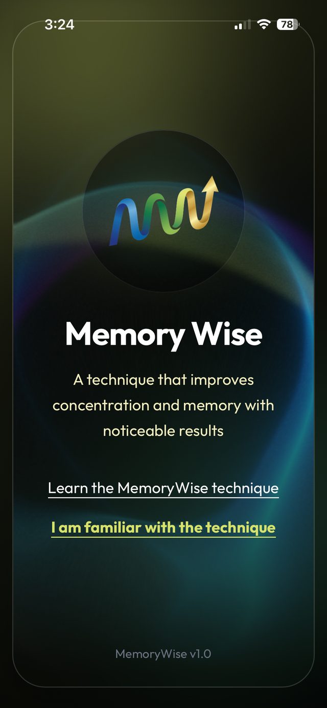 MemoryWise welcome screen